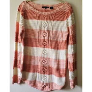 Jeanne Pierre Cable Knit Sweater Boatneck Tunic Peach Orange Size S 100% Cotton